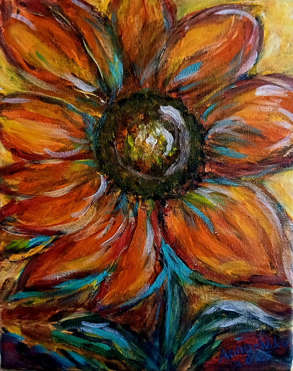 Closeup painting of a sunflower.